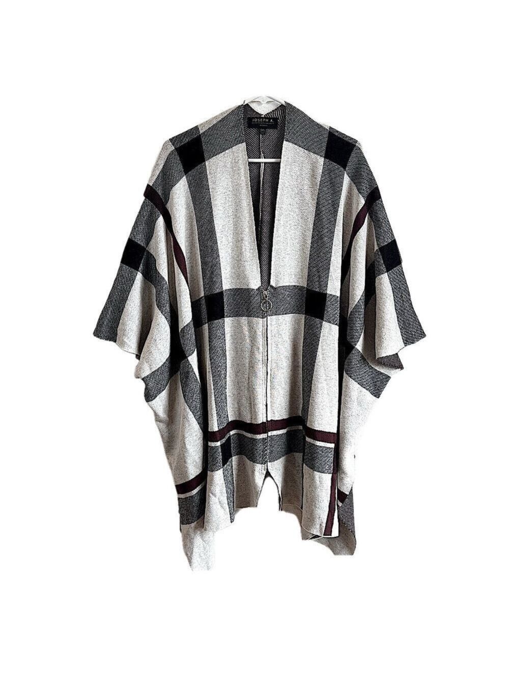 JOSEPH ABBOUD Zip-Front Plaid Poncho